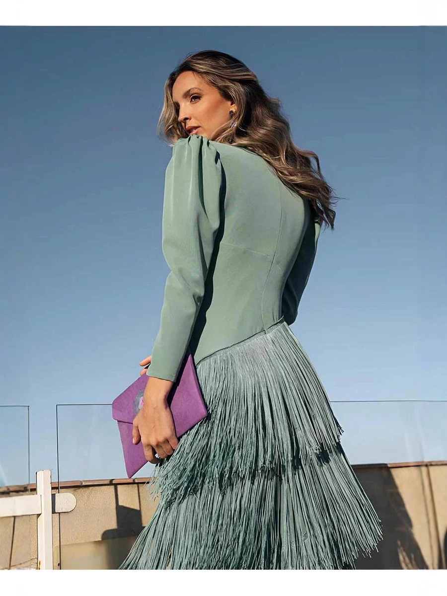 Deep V Tassel Slim Fit Dress - Image 5