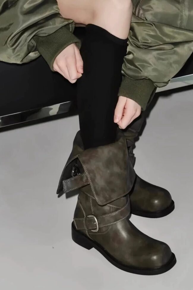 The Noemie Foldable Belt Buckle Boots Detail – La Rose Couture Shoes & Footwear