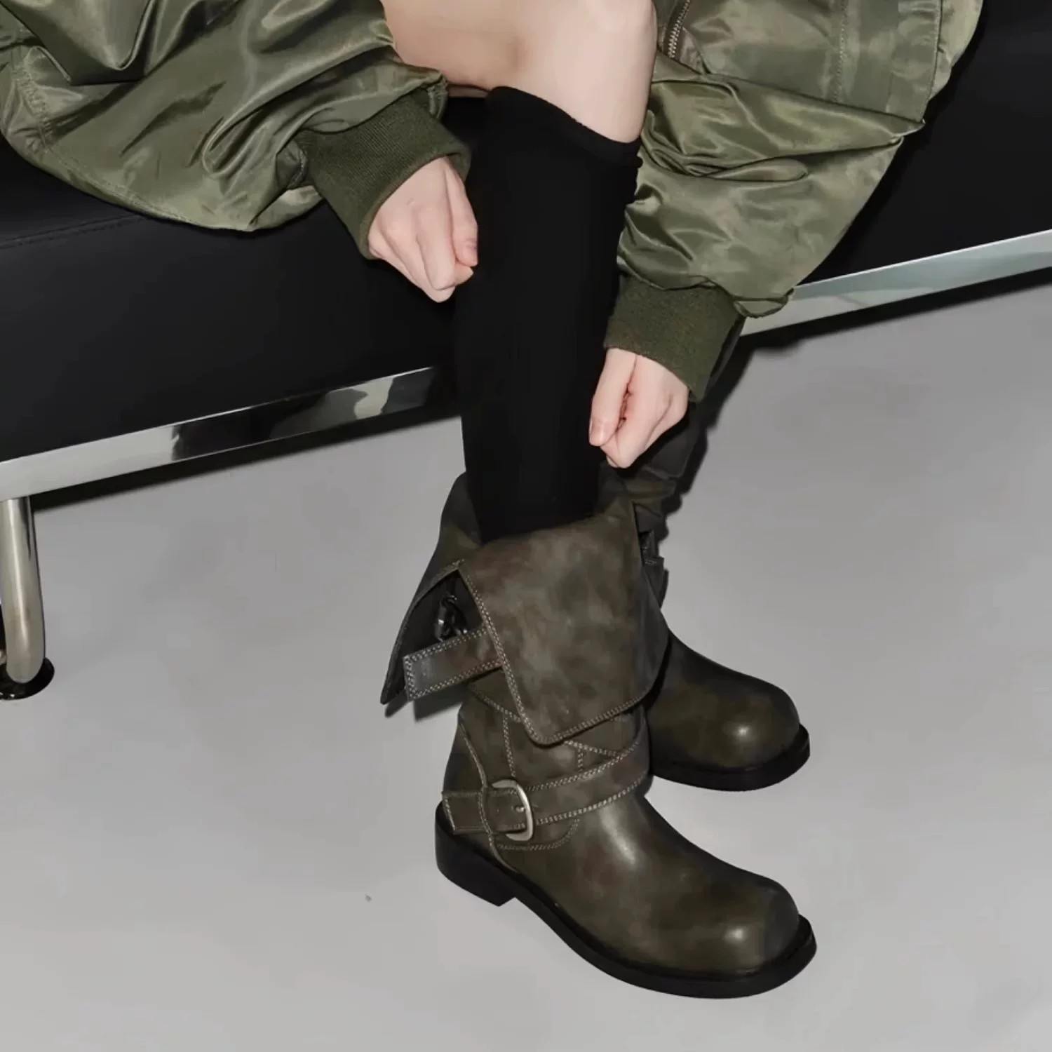 Womens Foldable Belt Buckle Boots - Image 4