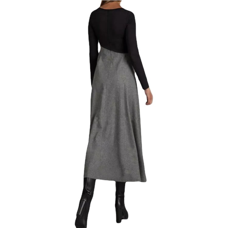 Womens Long Sleeve V-Neck Woolen Dress - Image 3