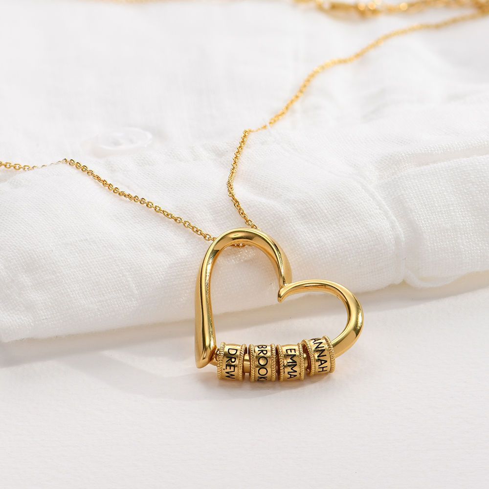 Women's Engravable Heart Pendant Beaded Chain Necklace - Image 4