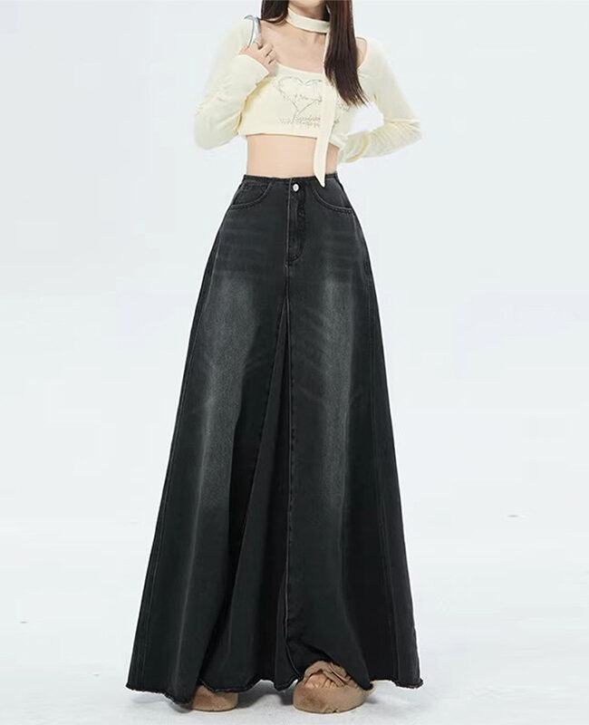 The Manon Vintage Denim a Line Skirt Detail – La Rose Couture Trousers & Skirts