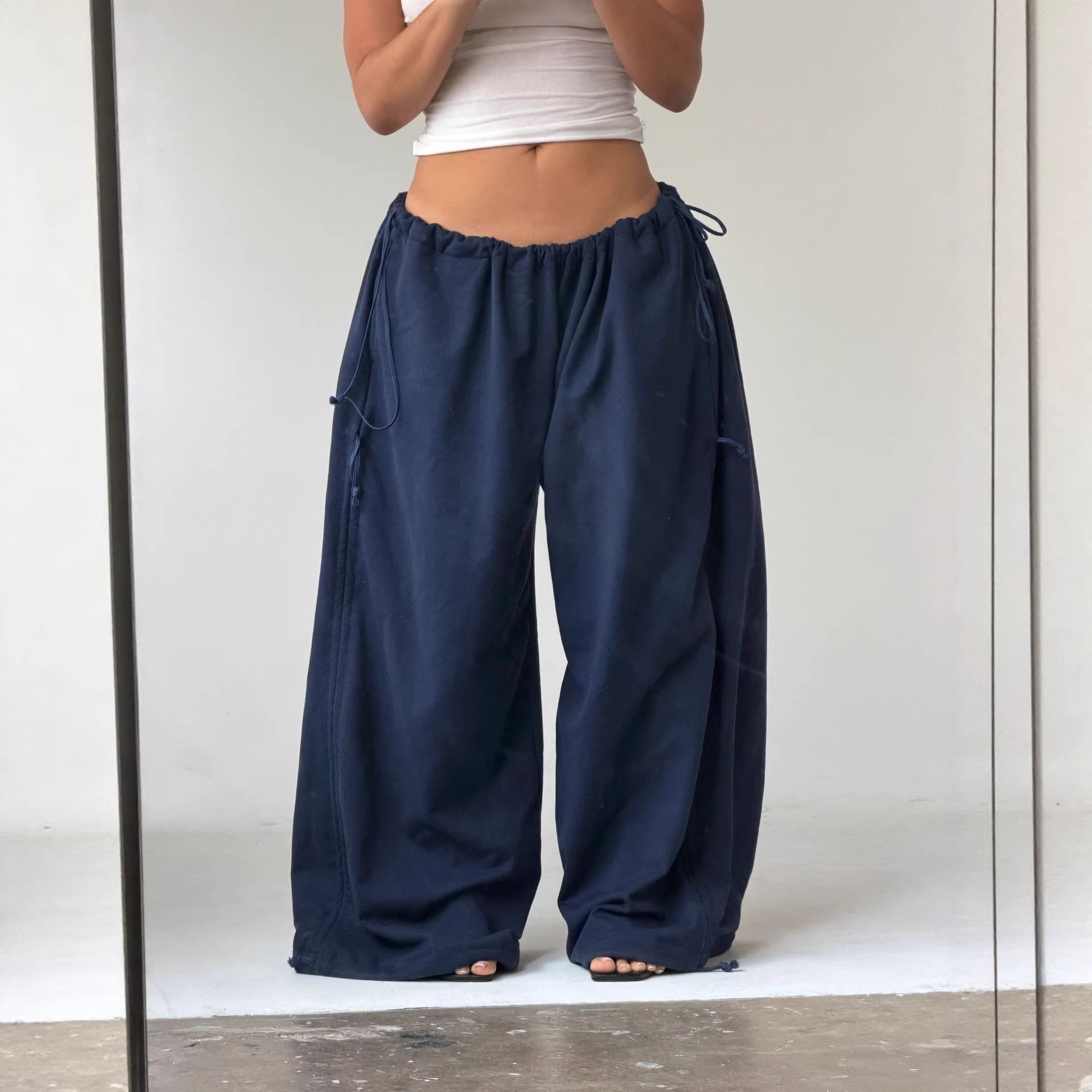 Womens Elastic Waist Wide Leg Pants - Image 2