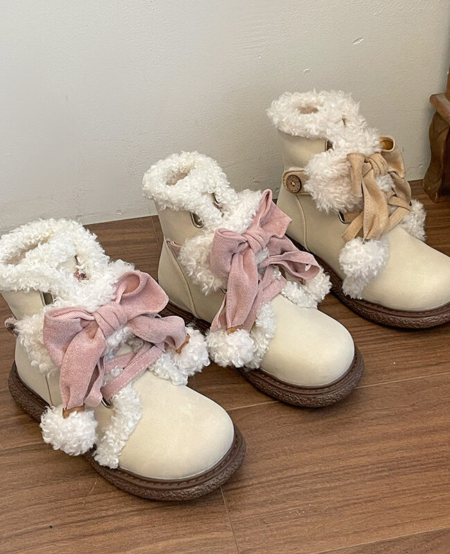 The Agathe Fleece Lined Snow Boots with Bow – La Rose Couture Shoes & Footwear