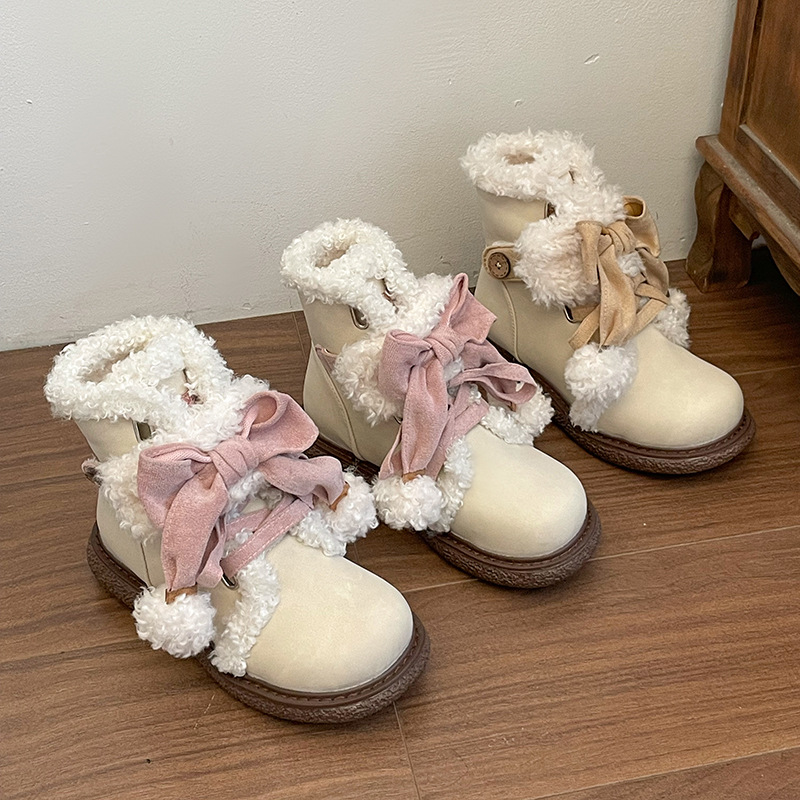 Womens Fleece-Lined Snow Boots with Bow