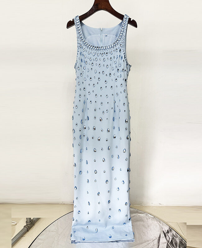 The Colette ‘s Hand Stitched Rhinestone Beaded Sleeveless Long Dress Gown Detail – La Rose Couture Dresses & Gowns