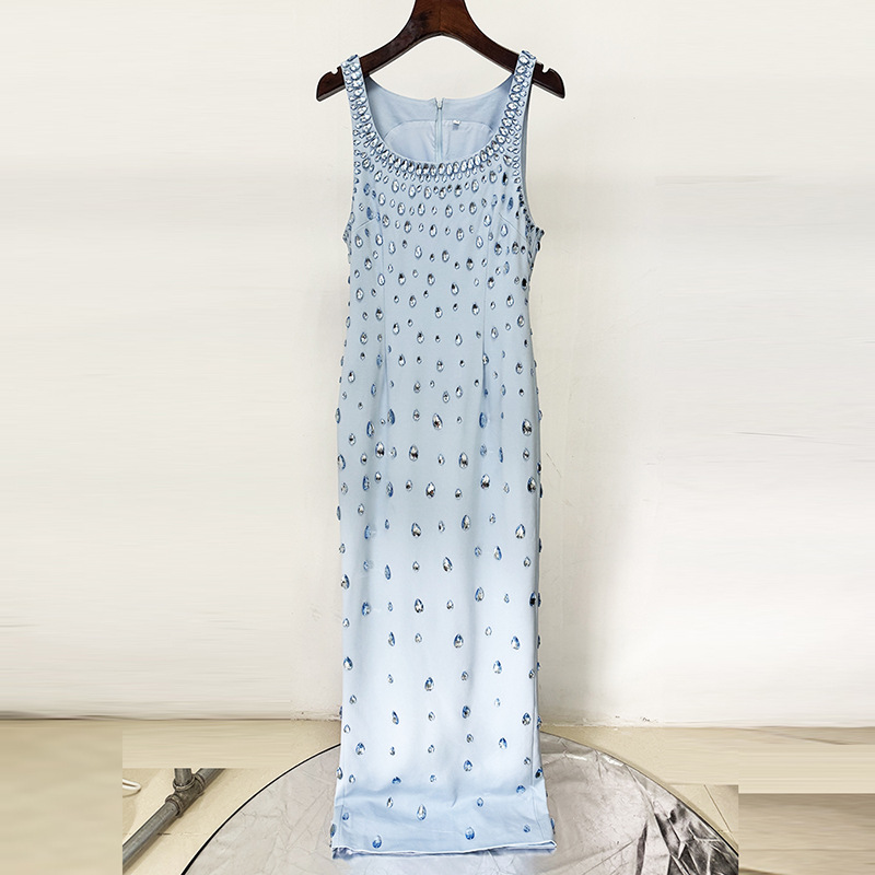 Women‘s Hand-Stitched Rhinestone Beaded Sleeveless Long Dress Gown - Image 2