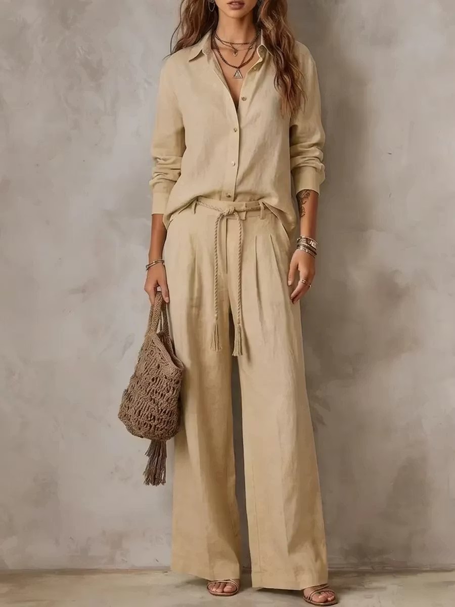 Womens Sleeveless Shirt and Wide-Leg Pants Set - Image 2