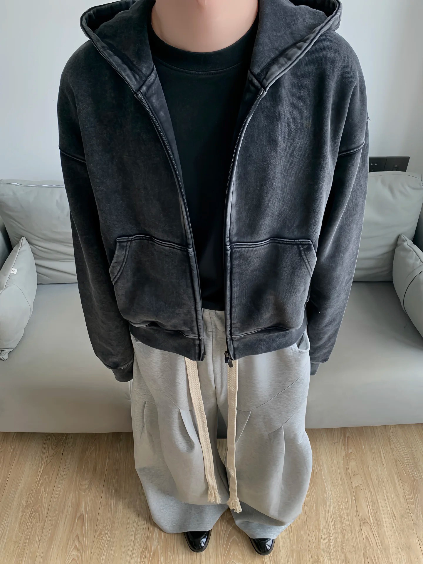 Men's Heavyweight Washed Cotton Zip-Up Hooded Sweatshirt - Image 3