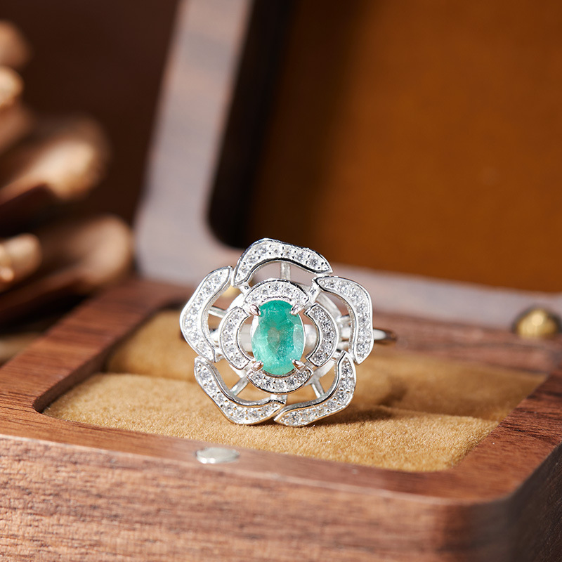 Silver Natural Birthstone Flower Vintage Adjustable Ring - Image 3