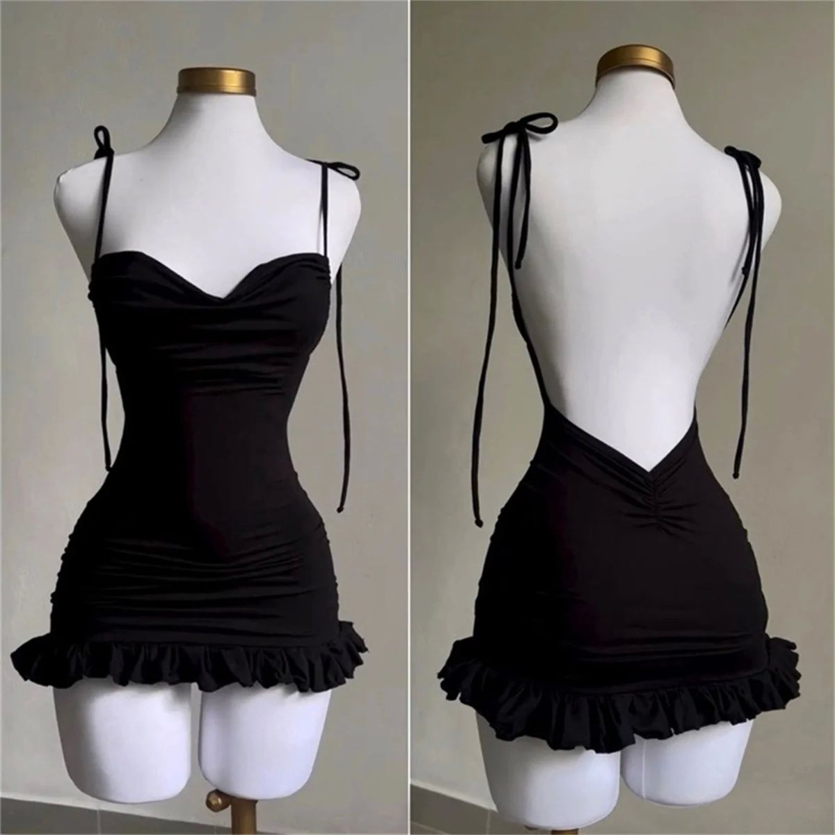 Womens Sexy Backless Lace-Up Short Dress