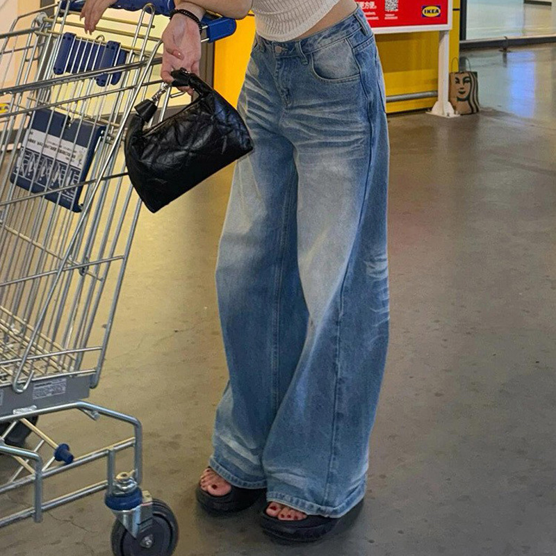 Womens High Waisted Wide Leg Denim Trousers - Image 4