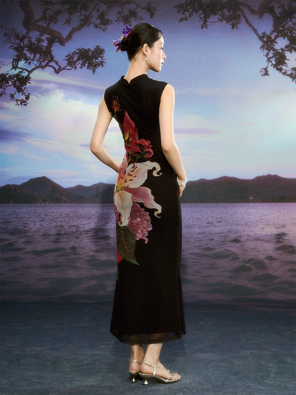 Floral Gradient Mesh Cheongsam Dress - Image 2