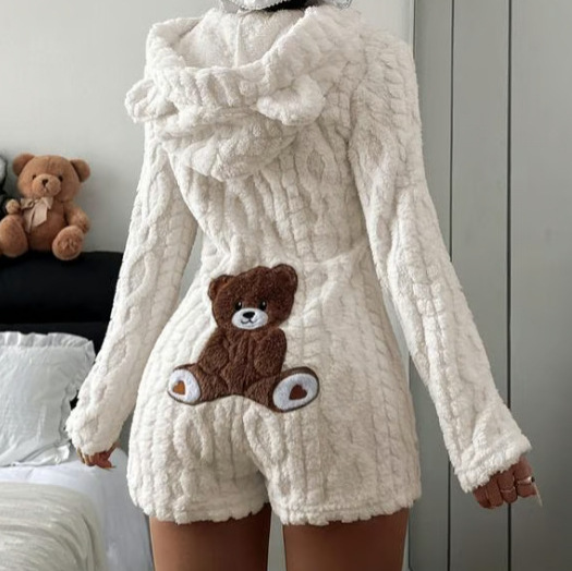 Hooded long-sleeved plush one-piece garment
