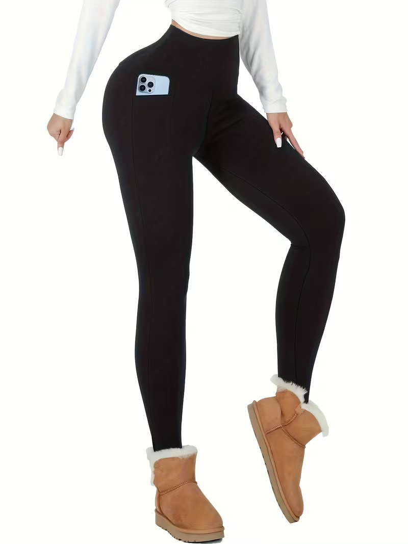 Women's Lambswool Fleece-Lined High-Waist Slim Fit Leggings - Image 3