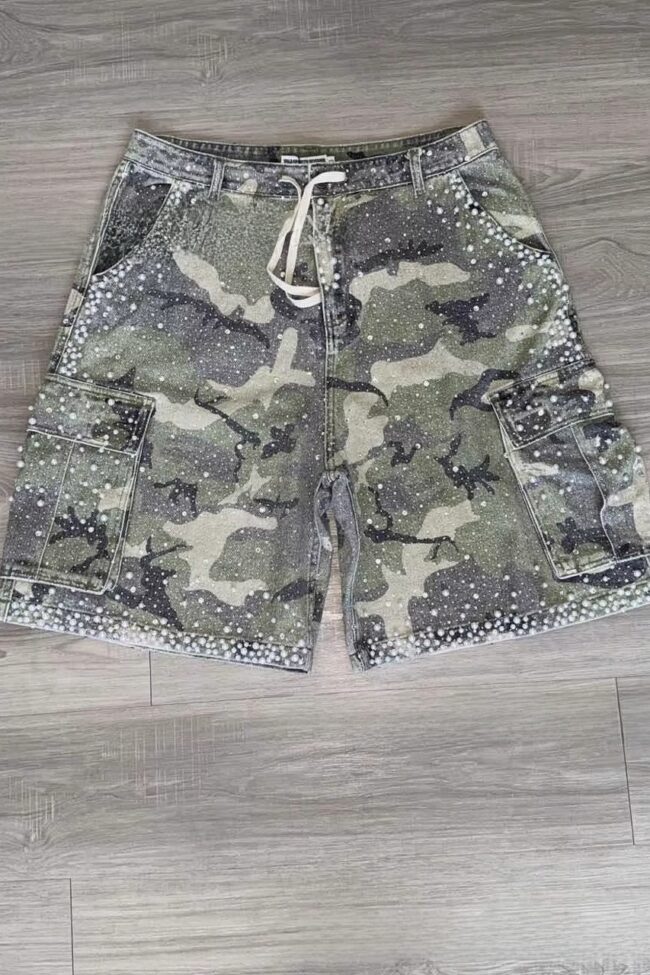 The Delphine Vintage Rhinestone Denim Shorts Detail – La Rose Couture Trousers & Skirts