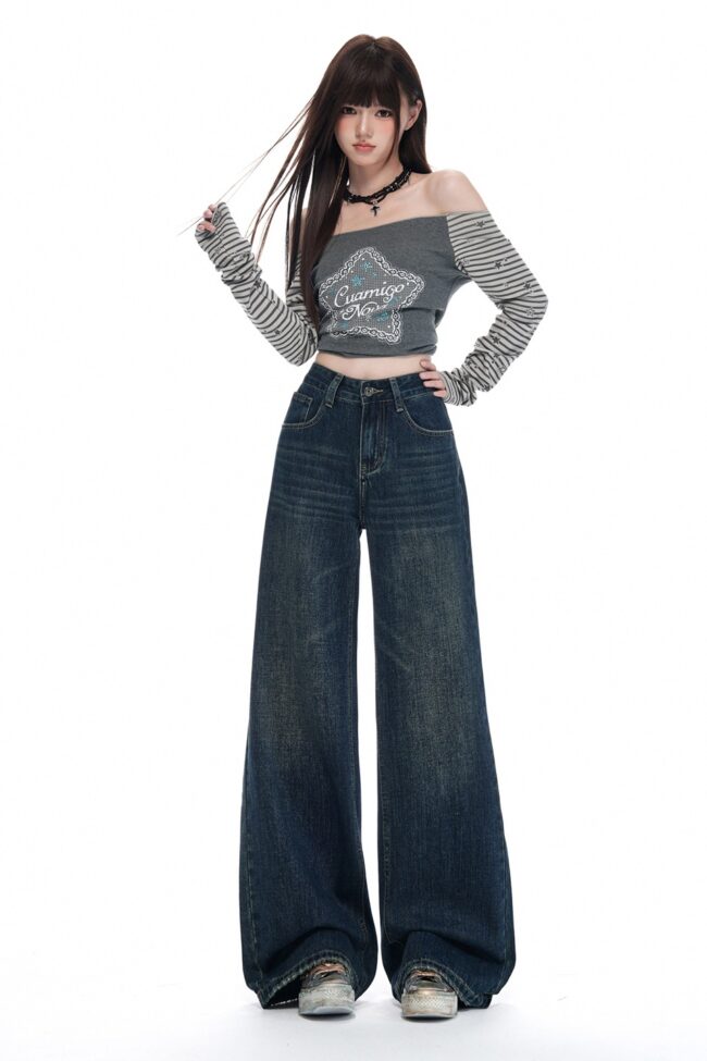 The Amandine High Waisted Wide Leg Retro Vintage Blue Denim Jeans – La Rose Couture Trousers & Skirts